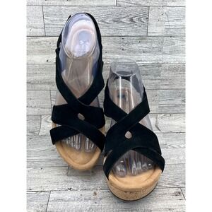 Clarks Collection Women Black Suede Cork Wedge Sandals 261822744055 Size 8 M